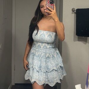 Strapless Blue and White Dress